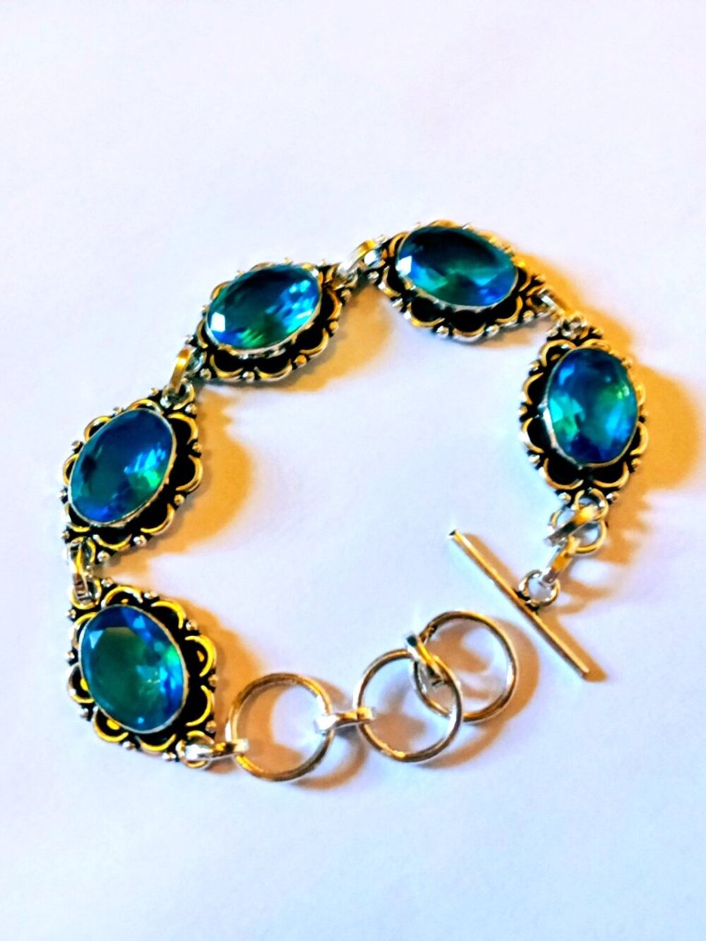 Blue Topaz Gemstone Sterling Silver Bracelet Jewelry 18 Gms - Picture 2 of 3